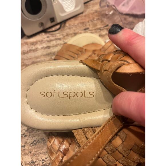 Softspots Tela Leather Huarache Sandals 10 WW Tan Woven Slingback Comfort wide - Picture 7 of 10